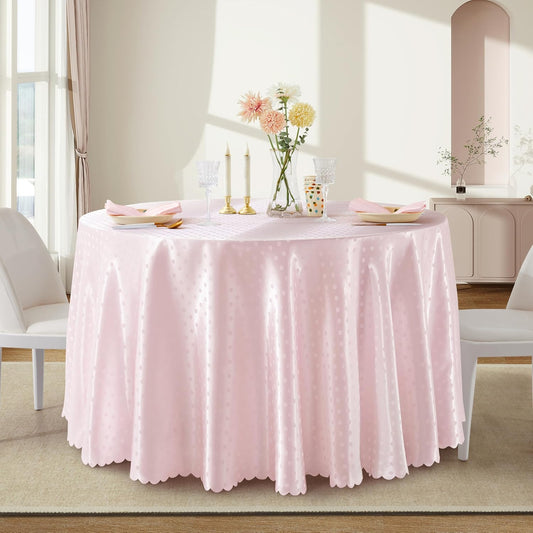 Blush Pink Polka Dot Satin Round Table Cloth 90 x 90 Inches,Blush Pink Round Tablecloth for Party Stain Resistant Wrinkle Free Silkly Soft Table Cloths for Dining Room, Indoor and Outdoor Use