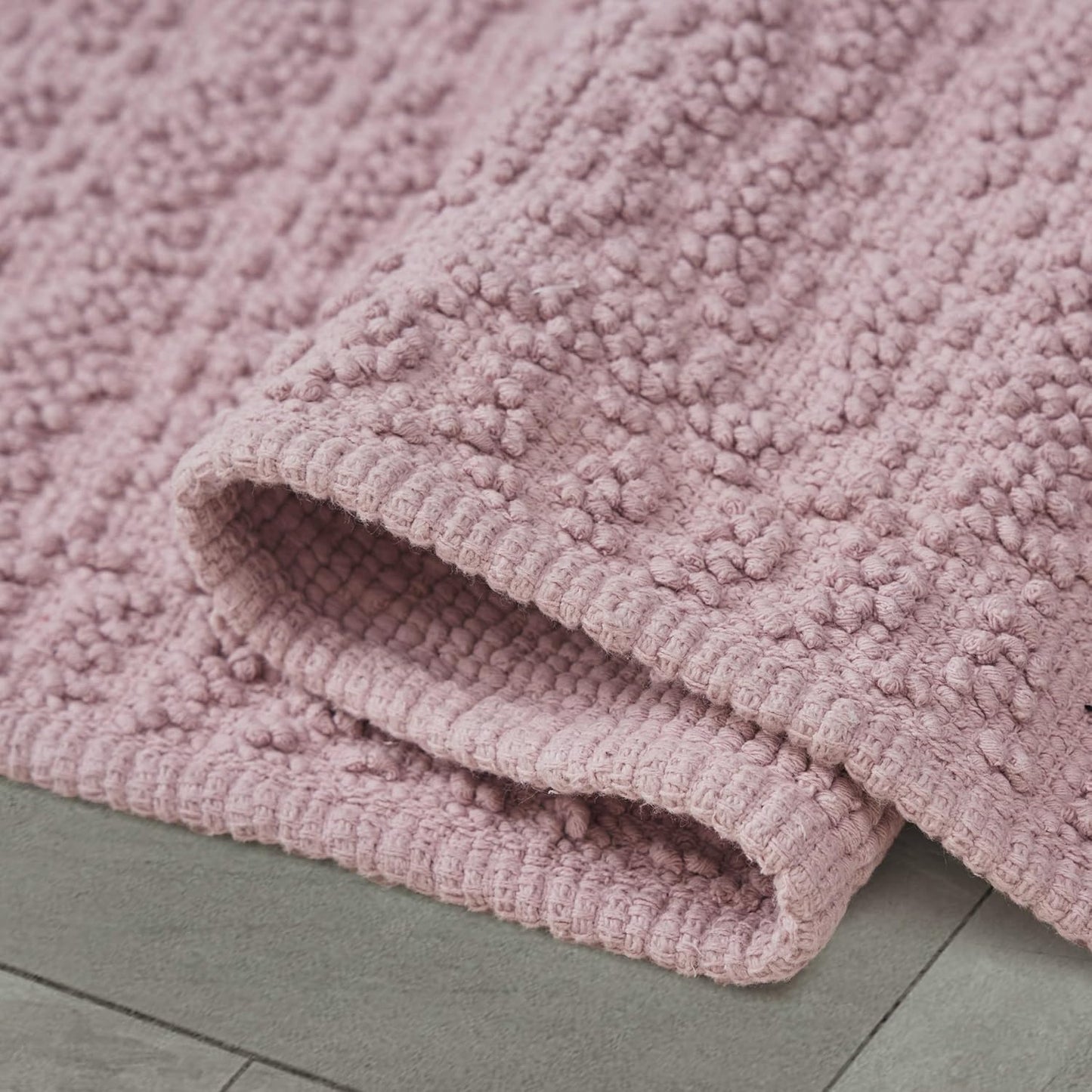 French Connection Nellore Bathroom Rugs, Woven and Beaded, Durable Bath Rugs, Thick Bath Mats for Bathroom and Shower Rugs, 17" x 28", Dusty Pink