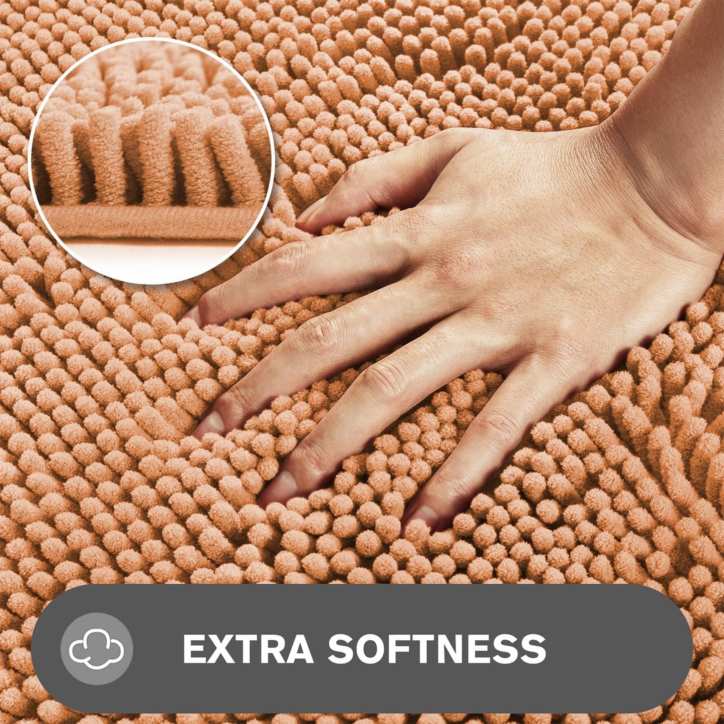 Peach Bathroom Rugs – Absorbent and Washable Bath Mat, Non-Slip, Thick Soft Chenille Bath Rugs for Bathroom Floor, Shower, Sink - 17" x 24"