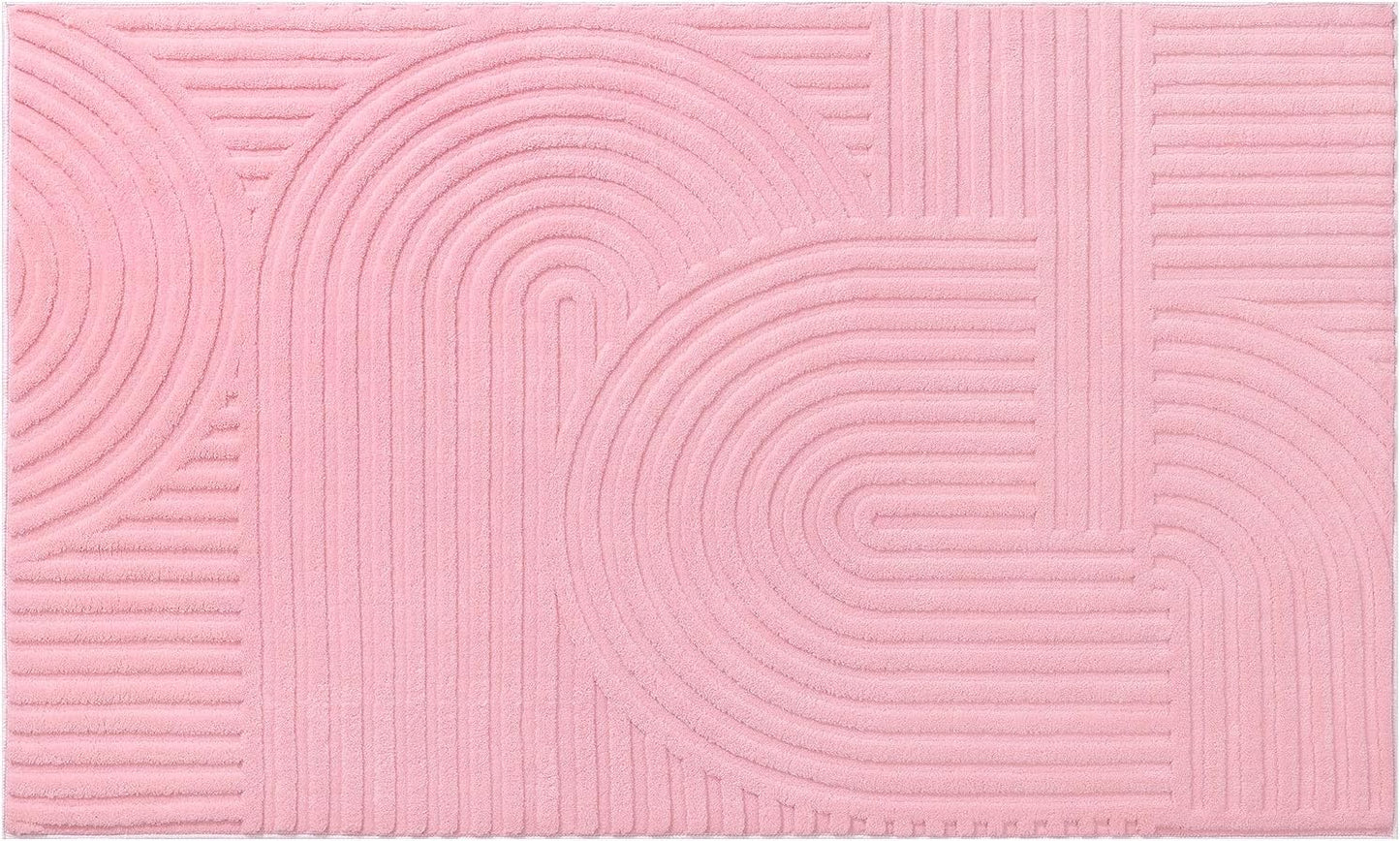 Pauwer Pink Area Rug for Girls Bedroom 3x5 Soft Fluffy Non Slip Machine Washable Rugs Arch Modern Indoor Mat Fuzzy Floor Carpet for Kids Nursery Living Room Dorm Playroom Dining Baby Home Decor