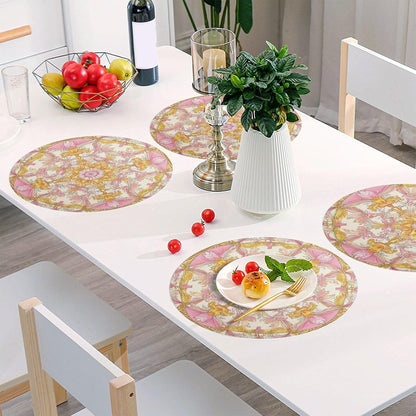 Retro Floral Pattern Gold and Peach Decorative Round placemats Quilted Reversible placemats Washable placemats for Kitchen Table Chargers Dinner Plates placemats Easy to Clean Waterproof