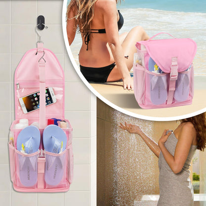 Ethereal Pink Hanging Mesh Shower Caddy Portable for College Dorm Room Essentials, Large Capacity Shower Bag for Guys/Girls, for Beach, Swimming, Gym