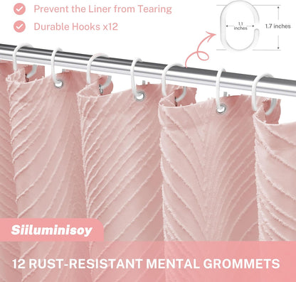 Siiluminisoy Pink Shower Curtain Cute Shower Curtain Fabric Shower Curtains for Girl Tufted Leaves Textured Striped Modern Cloth Shower Curtains for Bathroom, 72" x72"