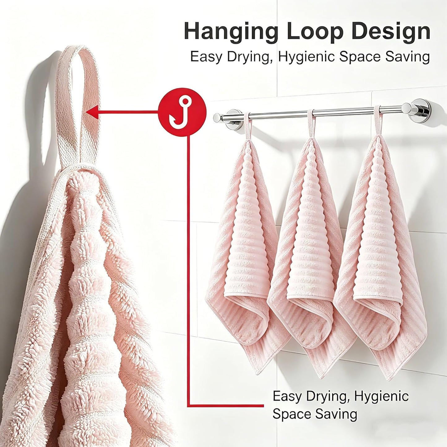 4PCS Pink Microfiber Hand Towels for Bathroom Christmas Decorations Quick Dry Small Towel Set Bathroom Kitchen 14 x29.6inch