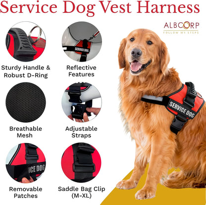 ALBCORP Service Dog Vest Harness – Reflective Service Animal Vest, No-Pull Harness with Handle & Mesh Padding – Sizes XXS-XL for Puppies – 2 Removable Service Patches Included (Extra Small, Pink)