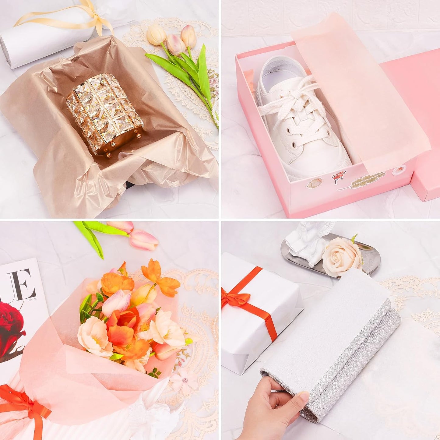 Larcenciel Tissue Paper Gift Wrap, 30 Pcs Girly Pearlescent Pink Tissue Paper for Gift Bags Bulk, Delicate Glitter Wrapping Art Packaging for Birthdays, Weddings, Anniversaries, Crafts, 19.7x13.8inch