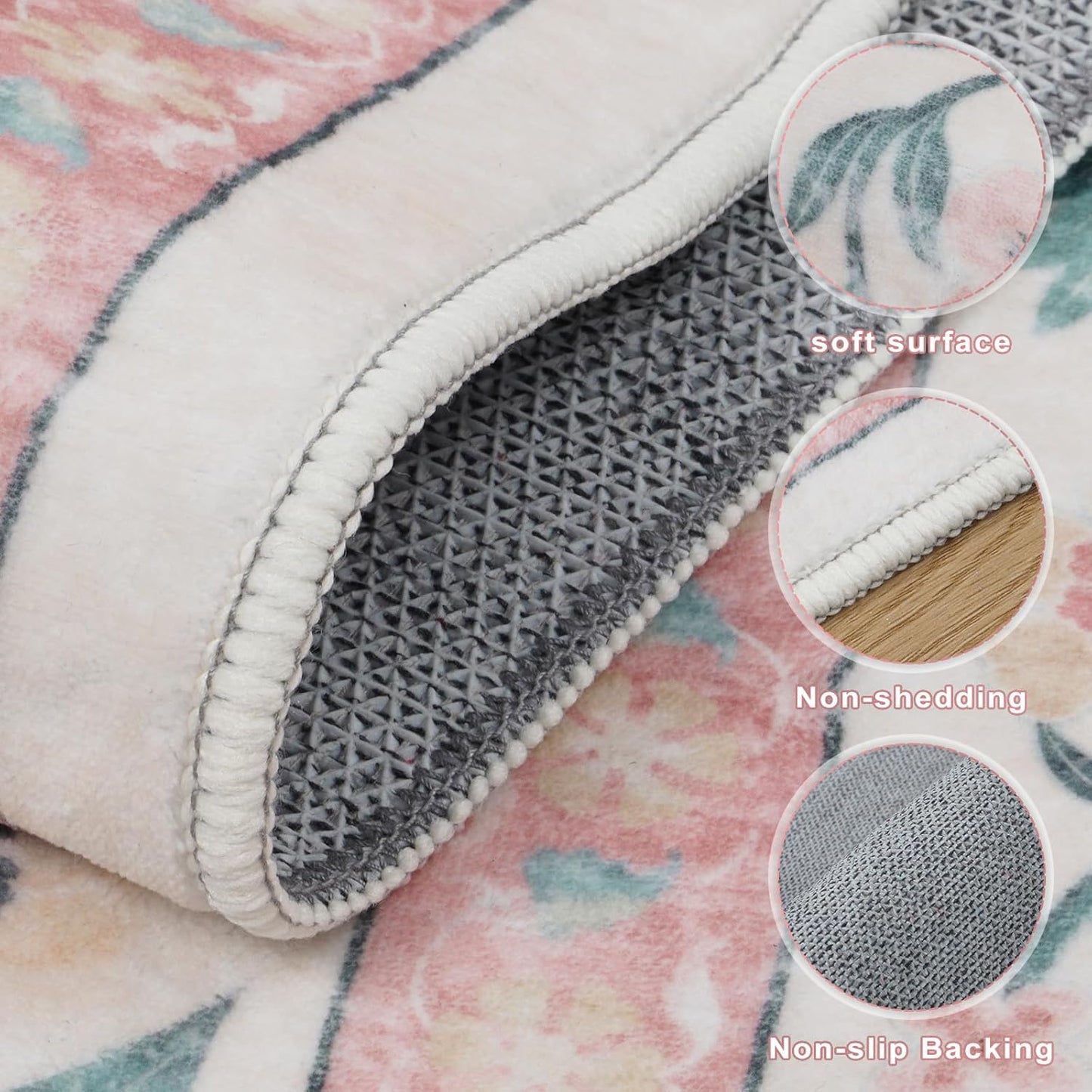 Collive Pink 5x7 Floral Area Rug, Machine Washable Rug for Bedroom Girls, Boho Non Slip Soft Ultra Thin Throw Indoor Rugs for Living Room Nursery Kids Playroom Dining Dorm