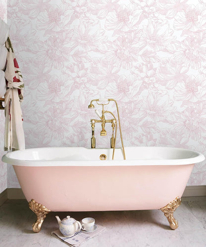 Ismoon Large Floral Peel and Stick Wallpaper Boho White/Pink Contact Paper 17.3inx6.5ft Removable Self Adhesive Bedroom Cabinet Mural Wall Decor Vinyl Roll