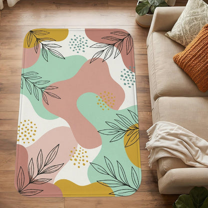 Leaves Area Rug, Modern Minimalistic Dots Curves Spring Pastel Peach Non-Slip Rectangle Floor Carpets Edge Binding Rugs for Living Room Bedroom College Dorm Kitchen Decor 4' X 6'