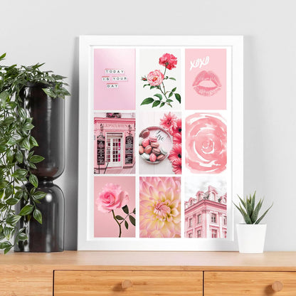 Artivo Pink Wall Collage Kit Aesthetic Pictures 50 Set 4x6, Light Pastel Pink Wall Decor for Teen Girls and Kids, Cute Bedroom Decor, Aesthetic Dorm Decor, Pretty Wall Decor Prints