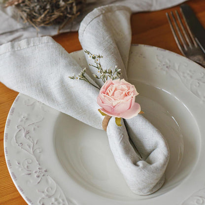 Handcraft Pink Rose Napkin Rings – 6-Pack Handmade Flower Napkin Holders with Jute Wrapped for Romantic Tablescapes, Birthday, Christmas, Thanksgiving, Weddings & Gifting