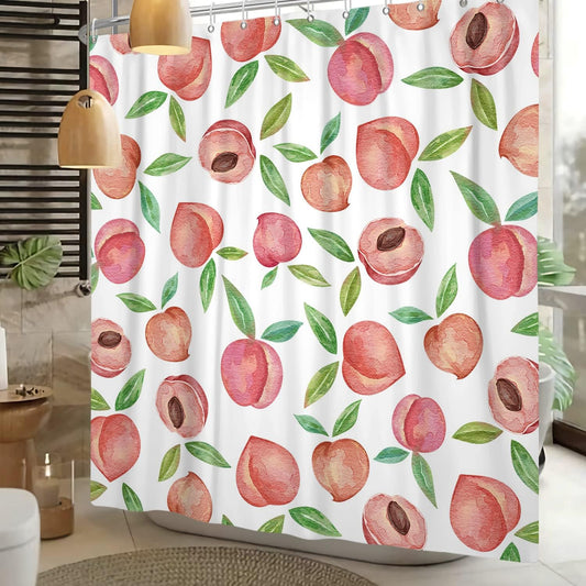 Pink Peach Shower Curtain Cute Watercolor Funny Fruits Shower Curtain for Waterproof Fabric Peachy Home Bathroom Decoration 72x72 inch