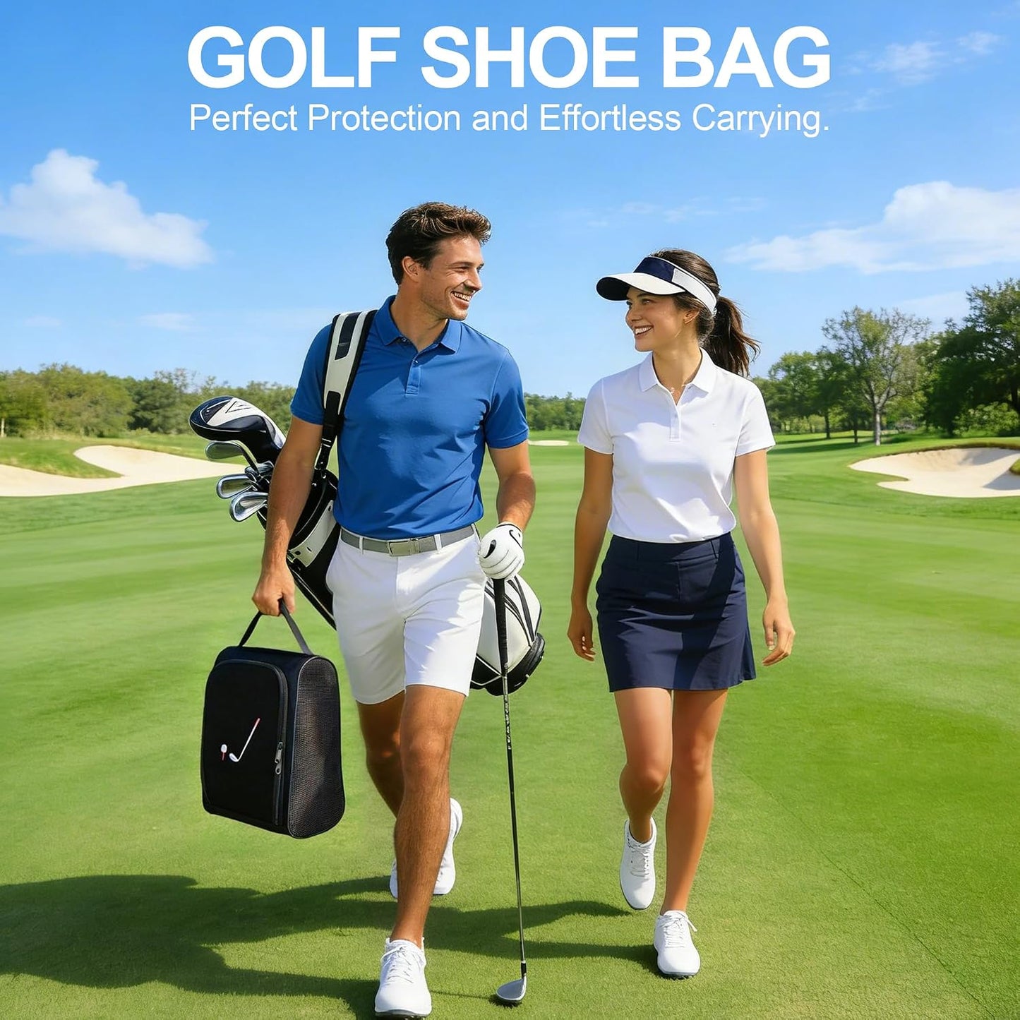 Golf Shoe Bag Gift for Women, Pink Golf Lover Gift, Waterproof Travel Shoes Carrier with Handle and Zipper with Ventilated Mesh, Lightweight Portable Golf Accessories Pouch Bag for Gym Sports Outdoor