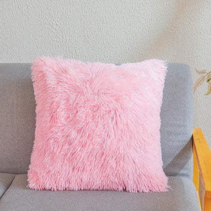 Pink Fluffy Faux Fur Throw Pillow Covers 18"x18", Shaggy Plush Fuzzy Furry Decorative Pillowcase Set for Sofa, Bedroom, or Living Room