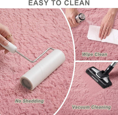 6x9 Ft Blush Pink Fluffy Area Rugs for Girls Bedroom, Ultra Soft Large Shag Furry Carpet with Non-Slip Backing, Cozy Fuzzy Plush Nursery, Living Room & Dorm Decor Rug