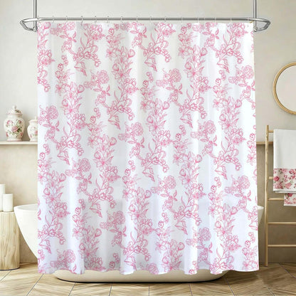 Mocsicka Floral Shower Curtain Pink Flower Bathroom Shower Curtain Spring Floral Pink Waterproof Fabric Shower Curtains Bathtub Decor with 12 Hooks 72 X 72 Inch (Pink)