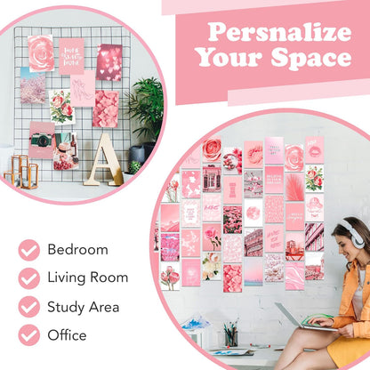 Artivo Pink Wall Collage Kit Aesthetic Pictures 50 Set 4x6, Light Pastel Pink Wall Decor for Teen Girls and Kids, Cute Bedroom Decor, Aesthetic Dorm Decor, Pretty Wall Decor Prints