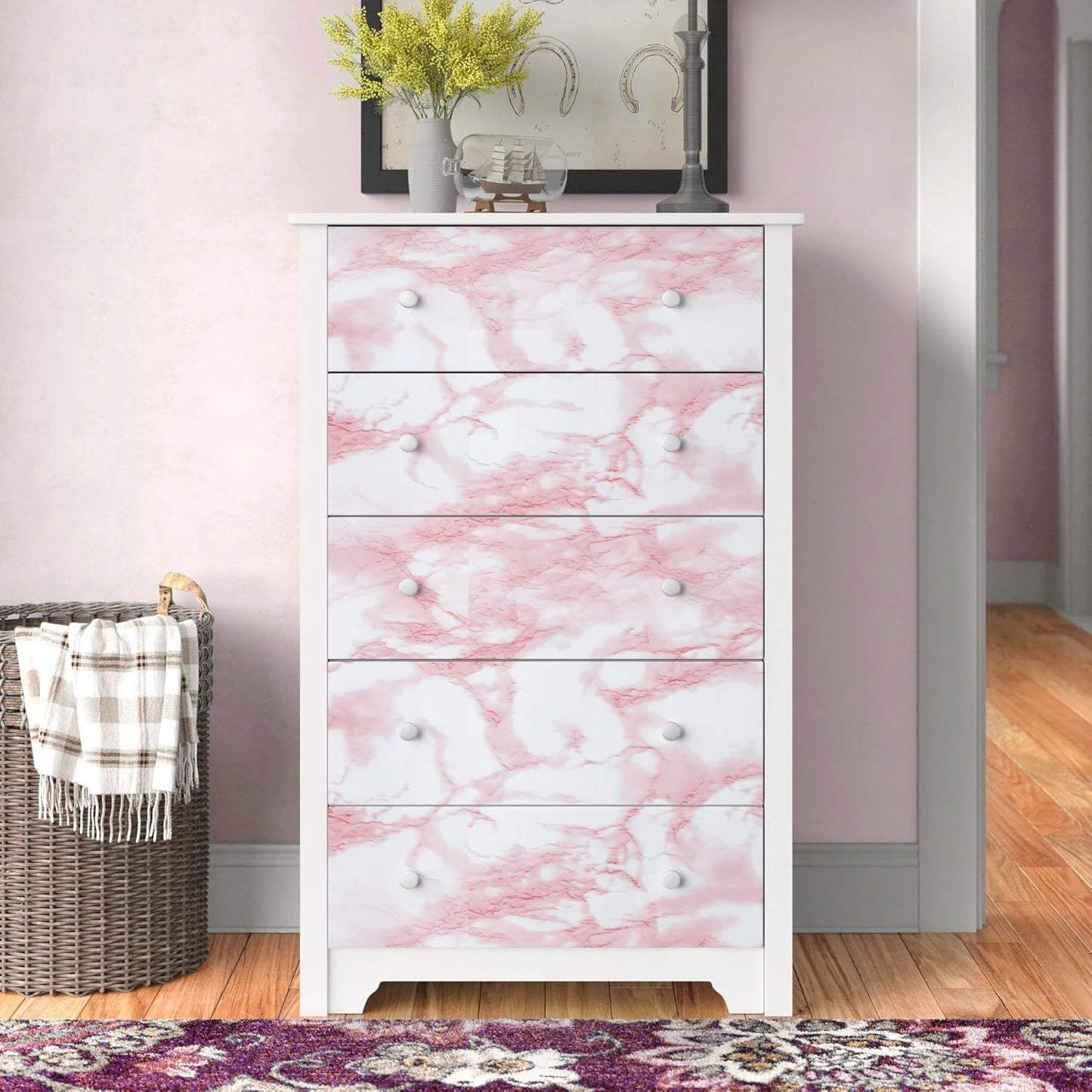 Abyssaly Glossy Marble Contact Paper for Countertop White/Pink Granite Peel and Stick Wallpaper Waterproof Self-Adhesive Removable Wall Paper of Kitchen Bathroom Vinyl Roll 15.7"×118"