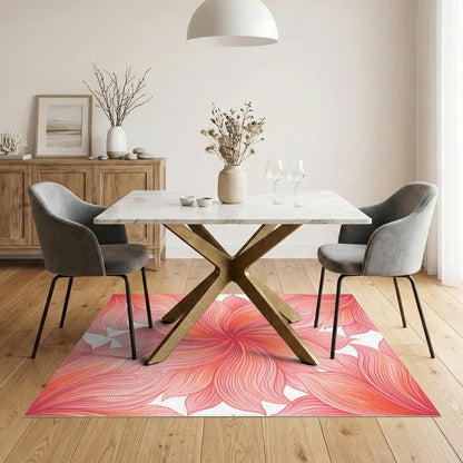 5'x7' Washable Modern Botanical Area Rug, Peach Flatwoven Floor Covering Non-Slip Chair-Friendly Carpet for Dining Room, Under Table, Home Office | Ref:2179359