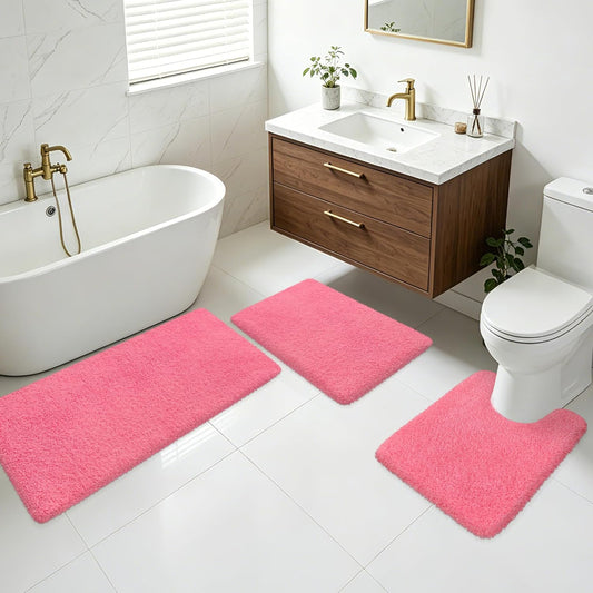 Toilet Rugs U-Shaped 24"x20", Ultra Soft Absorbent Contour Bath Rug with Non-Slip Backing, Machine Washable Shaggy Rug for Toilet, Pink
