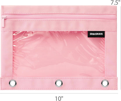 SPACEMATE Binder Pencil Pouch Case Box Bag for 3 Ring Binder School Supplies Girls Boys Kids, Clear Preppy Stuff Large Aesthetic Pen Organizer, Back to College Stationary, 1 Pack, Light Pink