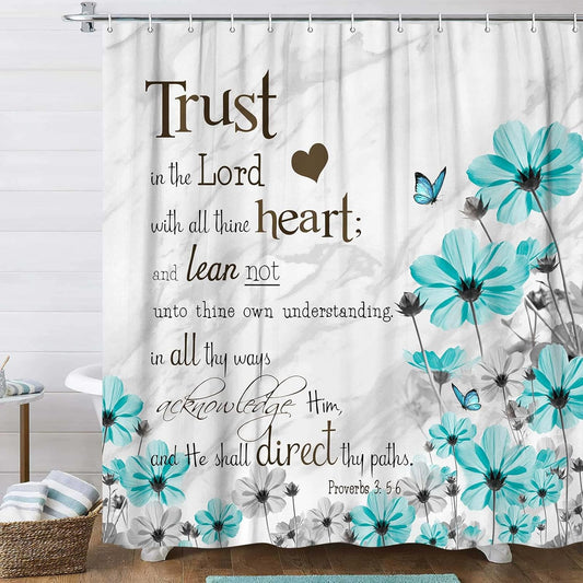 DYNH Inspirational Quote Shower Curtain, Bible Verse Inspirational Motivational Shower Curtain, Abstract Ink Paint Pink Teal Marble Shower Curtain Abstract Bath Curtain with Hooks 72X72Inch