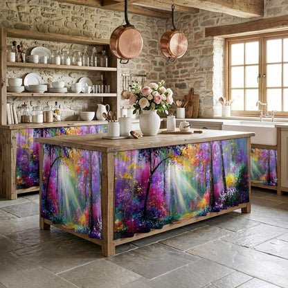 Pink Orange Purple Floral Sink Skirt for Bathroom, Self-Adhesive Under Sink Curtain, Sunlight Trees Botanical Hide Pipes & Storage Fabric Cabinet Skirt Cover for Kitchen Laundry 32"x55"