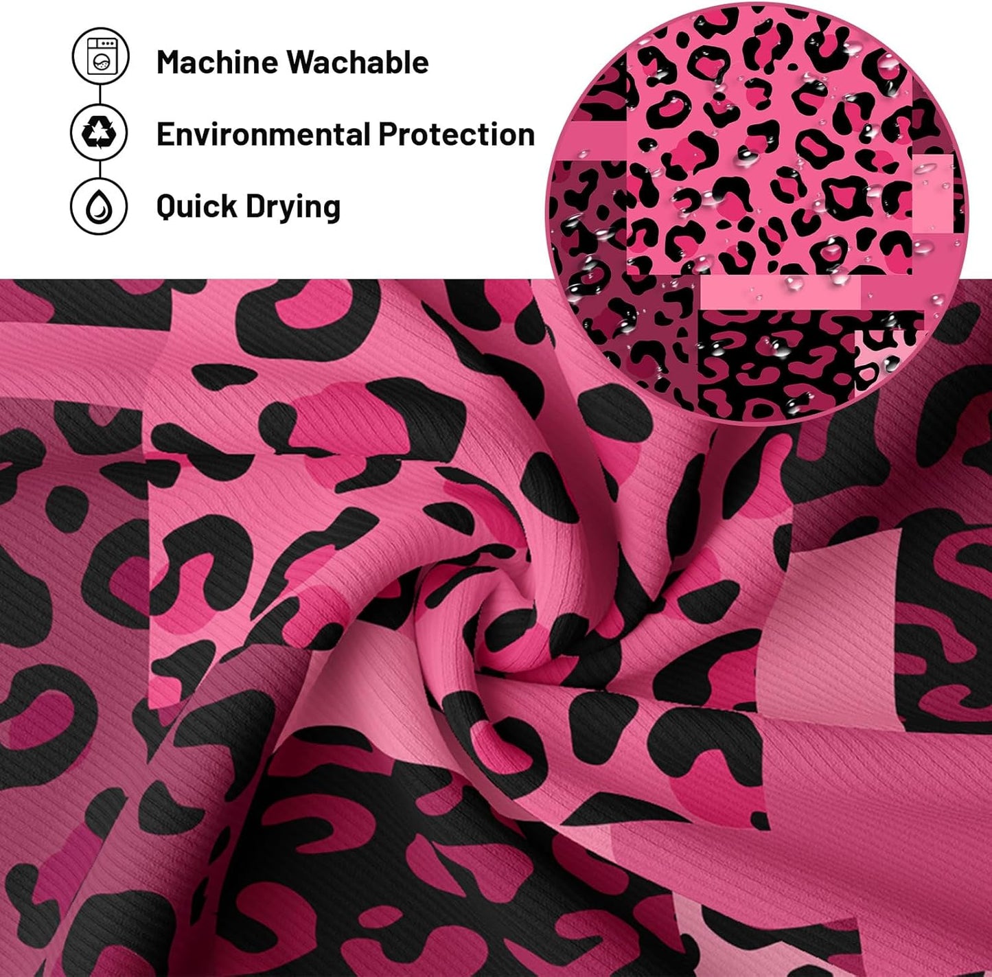 Dark Pink Leopard Shower Curtain Hot Pink and Black Cheetah Print Shower Curtains for Girls Bathroom Decor, Waterproof Fabric 70 x 72 inch with Hooks