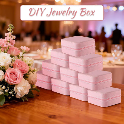 SHENLIU 12 Pcs Mini Pink Travel Jewelry Case Bridesmaid Proposal Gift Boxes | 3.74 x 3.74 x 1.81 inches Small Leather Portable Jewelry Earring Organizer for Women Girls Travel Accessories