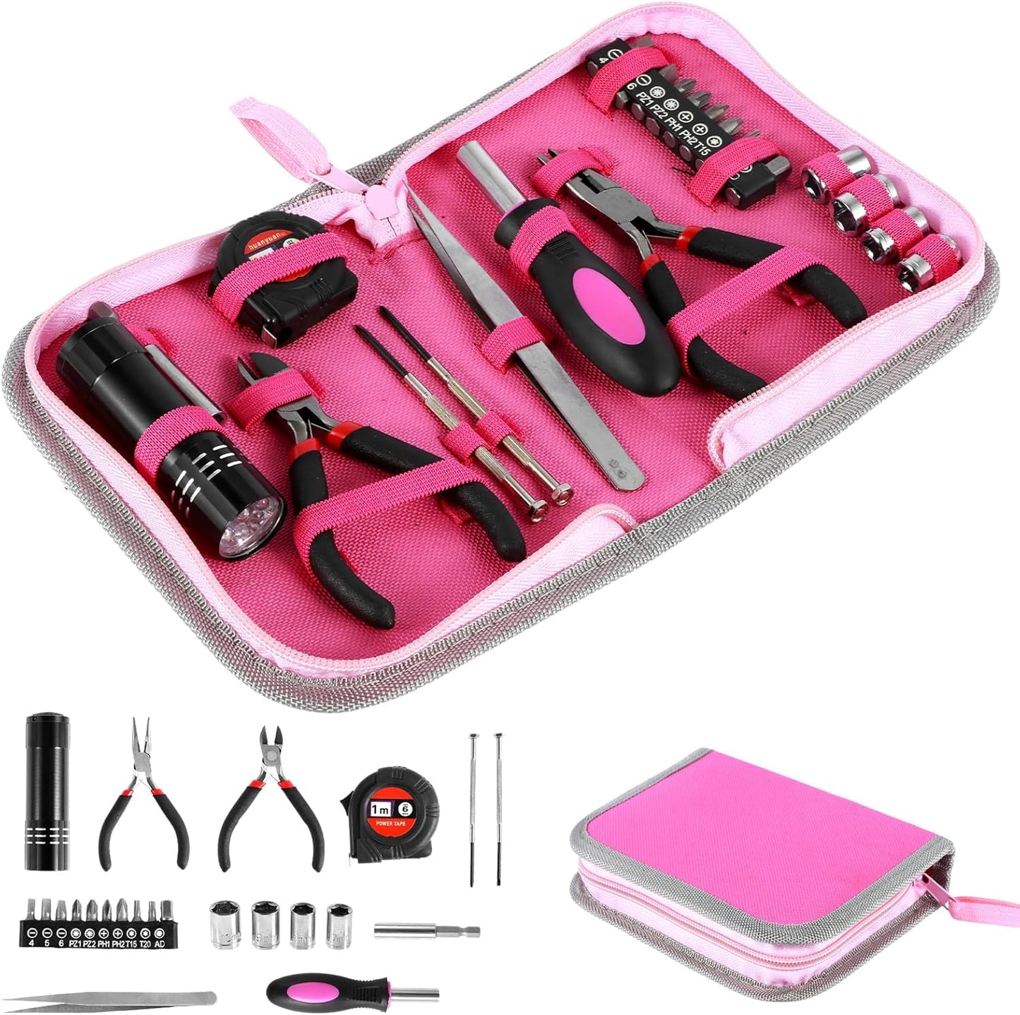 23Pcs Household Repair Tool Kit Multifunctional Pink Home Hand Tool Set with Storage Bag Portable Women Repair Tool Combination Set with for DIY Home Repair(Pink)