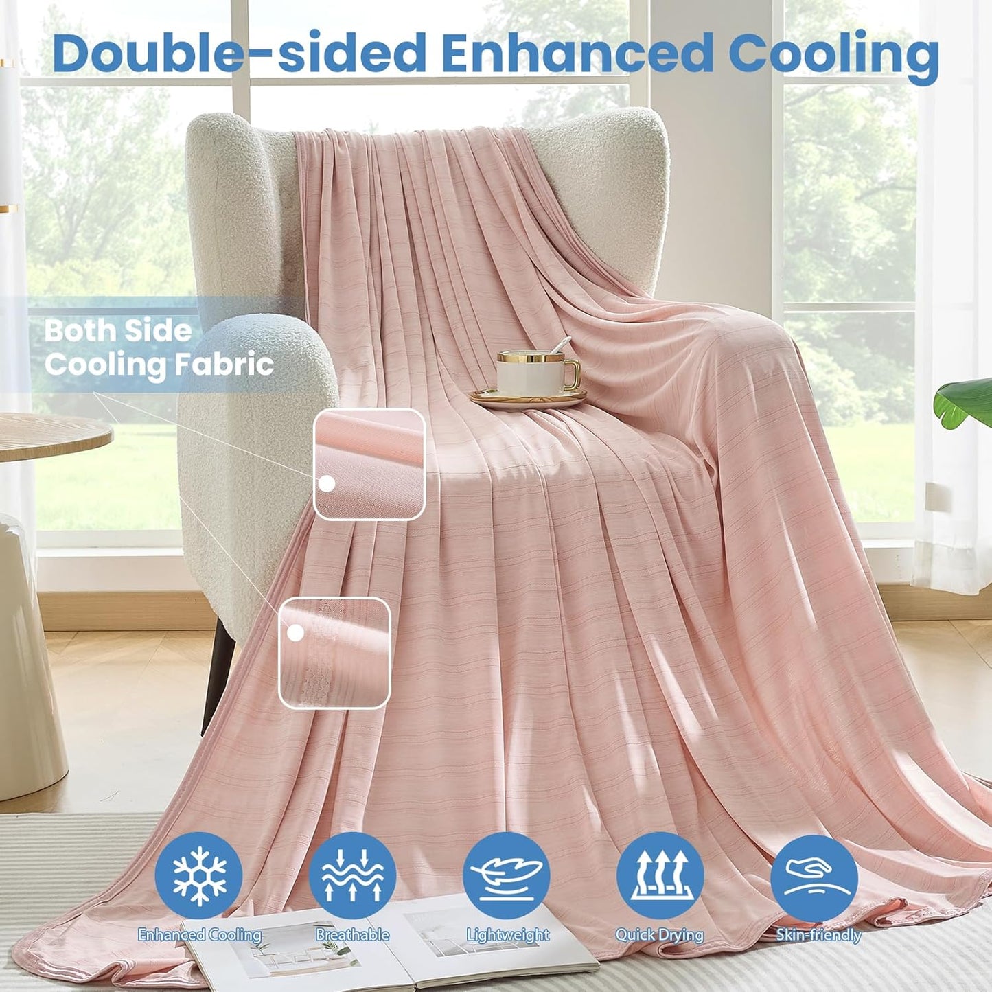 OIGAE Cooling Blanket for Hot Sleepers - Soft & Lightweight Summer Cold Blanket for Night Sweats | Perfect for Bed, Couch, Sofa (Pink, 50" x 70")