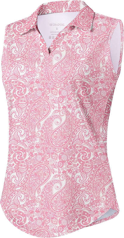 G Gradual Sleeveless Golf Shirts for Women Collared V Neck Tennis Tank Top Cooling Polo UPF 50+ Quick Dry Lightweight