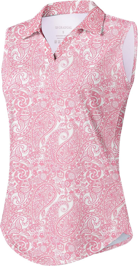 G Gradual Sleeveless Golf Shirts for Women Collared V Neck Tennis Tank Top Cooling Polo UPF 50+ Quick Dry Lightweight