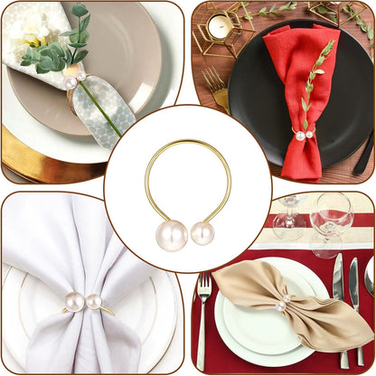 Set of 42 Pearl Napkin Rings, Gold Napkin Ring Holders with Faux Pearls Scratch-Resistant Serviette Ring Buckle for Wedding Christmas Holiday Party Dinning Table Setting Supplies