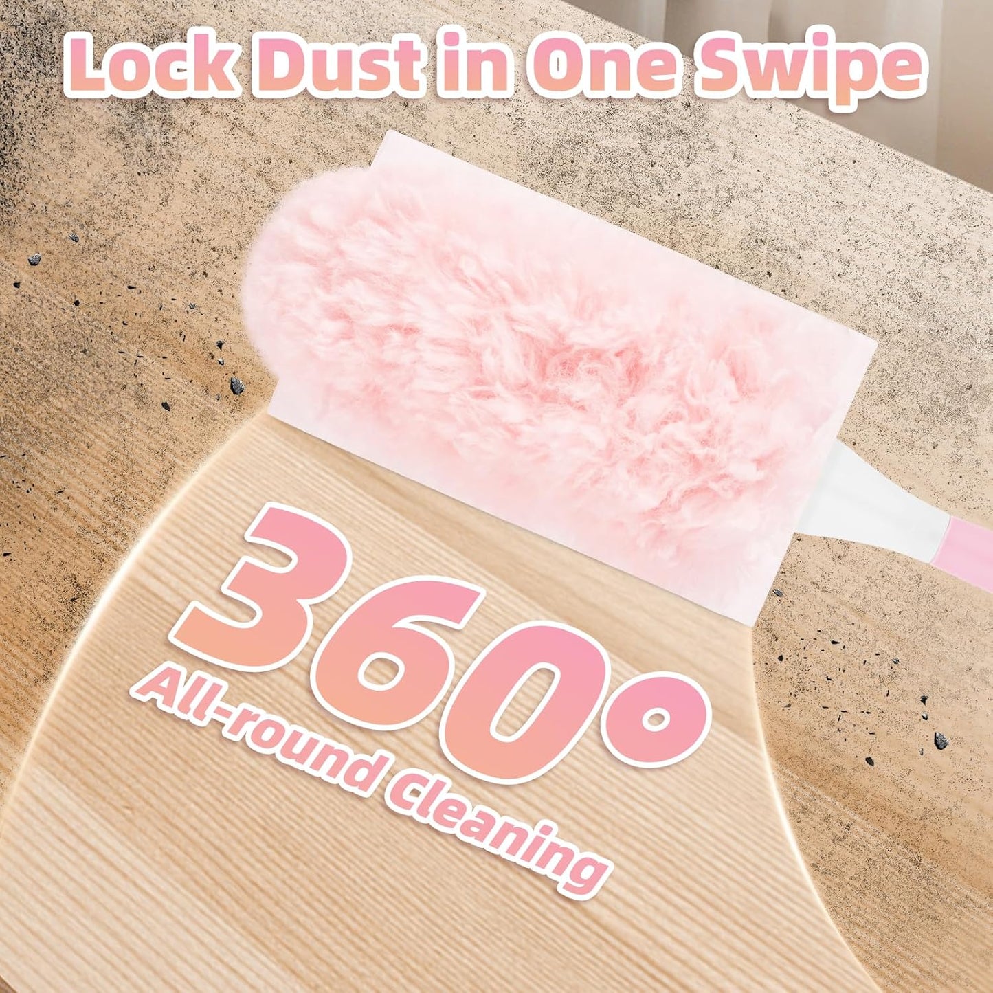 30 Count Pink Duster Refills Compatible with Swiffer Handle, 360° Multi-Surface Duster Refills with 1 Handle, 5X Microfibers Disposable Dusters for Home, Office Cleaning