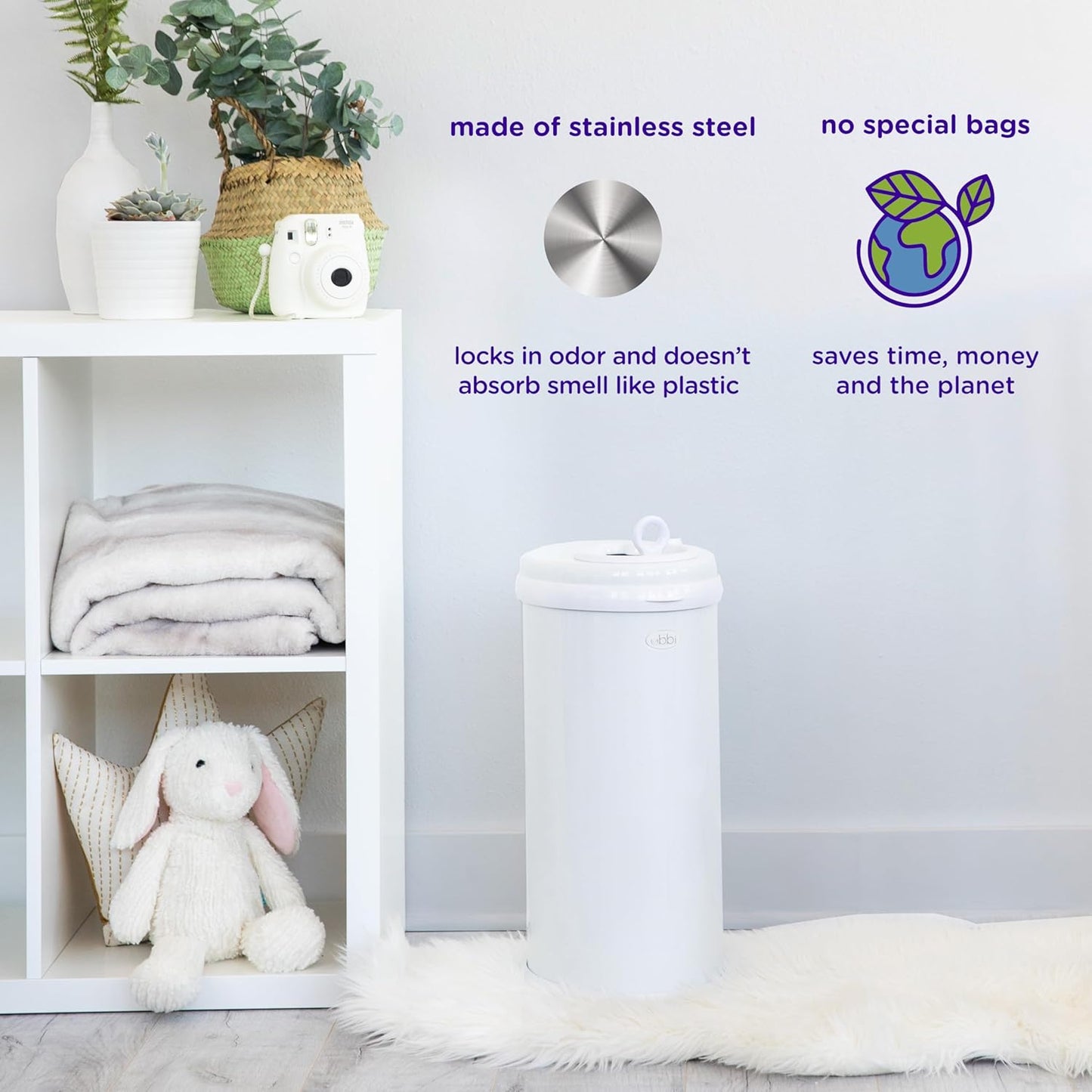 Ubbi Steel Diaper Pail, Odor Locking, No Special Bag Required, Award-Winning, Registry Must-Have, Blush Pink
