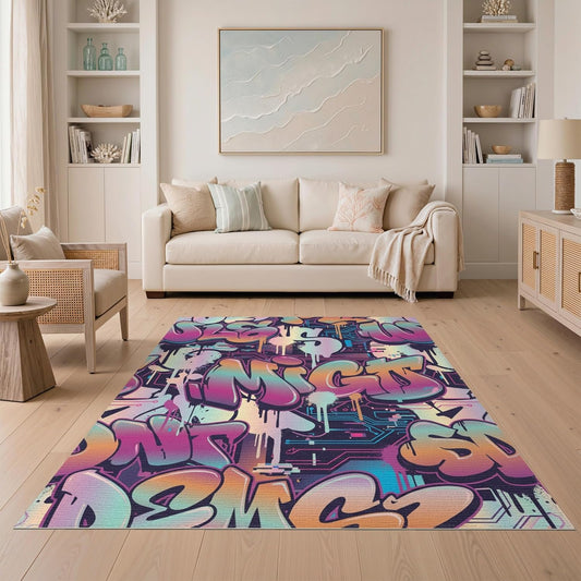 5'x7' Washable Modern Abstract Area Rug, Pink Flatwoven Floor Covering Non-Slip Chair-Friendly Carpet for Dining Room, Under Table, Home Office | Ref:2090285
