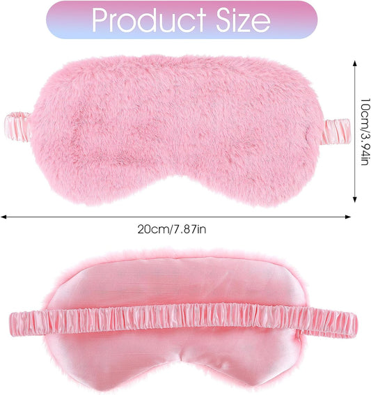 2 Pcs Plush Eye Mask Soft Sleeping Blindfold Eye Cover Comfortable Furry Faux Fur Sleeping Mask Satin Nap Night Eyeshade Cover for Women Men Gift (Blue, Pink)