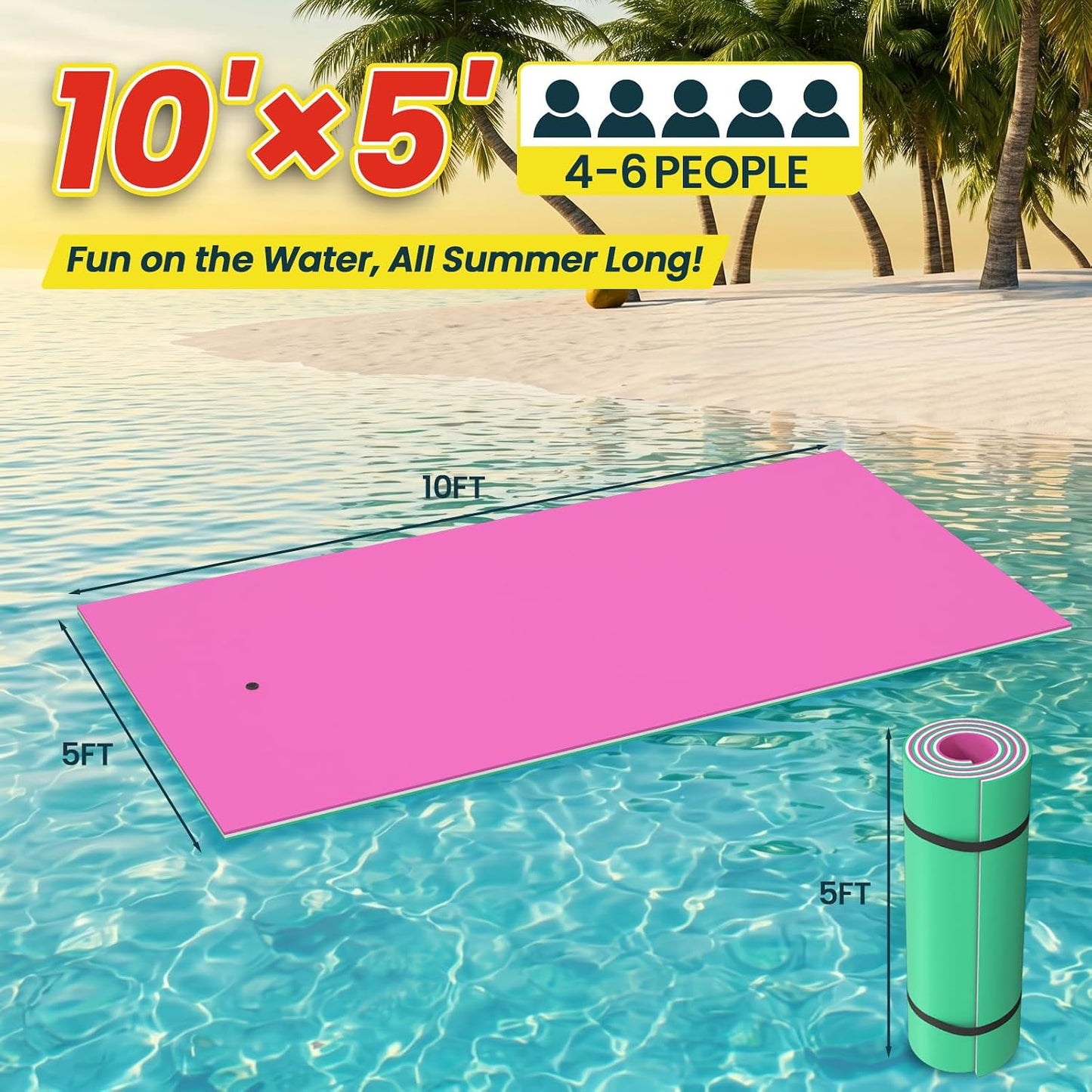 9/10/12/18 FT 3-Layer XPE Lily Pad Floating Mat, Double-Sided Use Floating Water Mat, Floating Mat for Lack/River/Sea/Pool, Water Mat Suitable for Adult and Children
