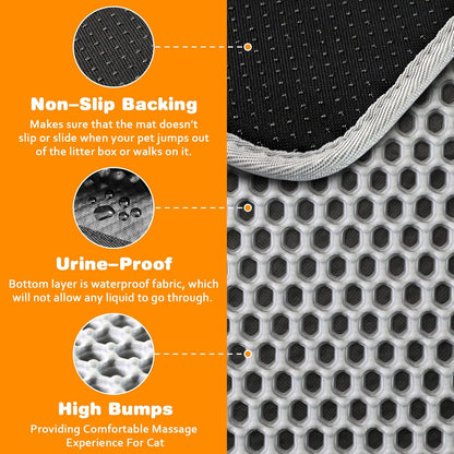 Waterproof Cat Litter Mat, Double Layer EVA, Odor-Free Large Grid, Urine Proof, Easy Cleanup (Pink, 12 x 18)