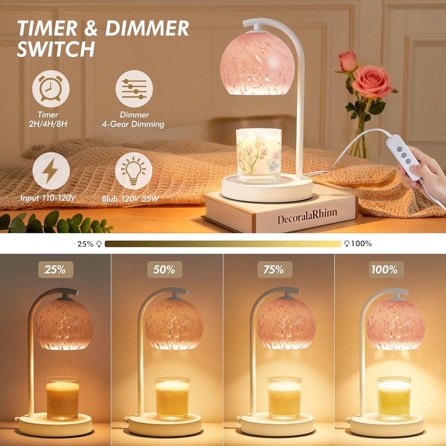 Candle Warmer Lamp Gifts for Women - Dimmable Scented Wax Melt Warmer with Timer - Housewarming Gift for Home Bedroom Decor, Xmas Birthday Gifts for Mom, 2 Bulbs, Pink