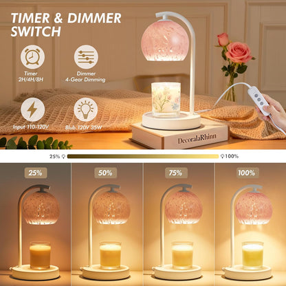 Candle Warmer Lamp Gifts for Women - Dimmable Scented Wax Melt Warmer with Timer - Housewarming Gift for Home Bedroom Decor, Xmas Birthday Gifts for Mom, 2 Bulbs, Pink