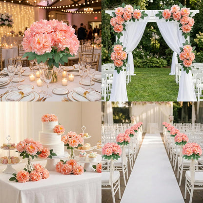 Peonies Artificial Flowers, 2 Bouquets of 7-Heads Silk Artificial Peonies with Flexible Stems, Faux Peonies for Home & Wedding Decor, Table Centerpieces, Floral Arrangement (2, coral pink)