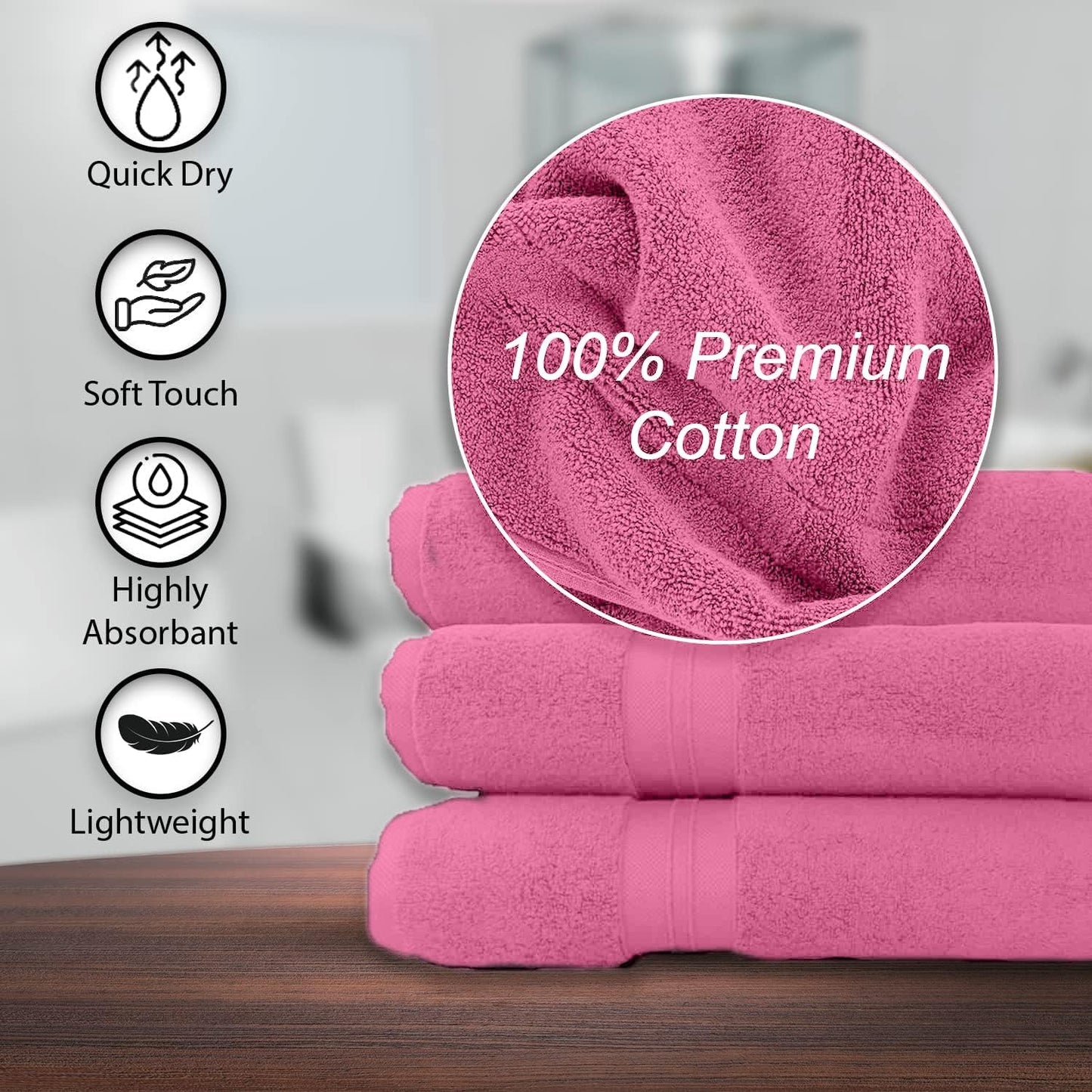 KAHAF COLLECTION 100% Cotton Bath Towels, 24x48 Pack of 6 Towels, Quick Dry, Highly Absorbent, Soft Feel Towel, Gym, Spa, Bathroom, Shower, Pool, Luxury Soft Towels (Pink, 24x48-6 Pack)