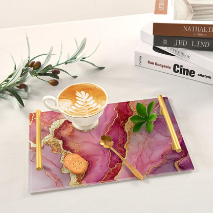 Marble Rose Gold Hot Pink Decorative Acrylic Serving Tray with Handles Trays for Coffee for Jewelry Perfume for Party Serving bandeja desayunos sorpresa para cumpleanos