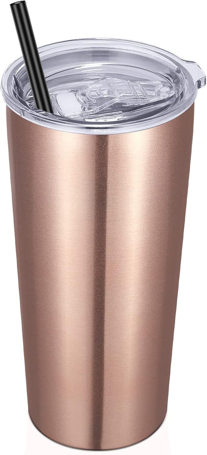 20oz Tumbler Bulk with Lid and Straw 1 Pack, Stainless Steel Vacuum Insulated Tumbler, Double Wall Coffee Cup Travel Mug, Rose Gold