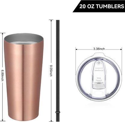 20oz Tumbler Bulk with Lid and Straw 1 Pack, Stainless Steel Vacuum Insulated Tumbler, Double Wall Coffee Cup Travel Mug, Rose Gold