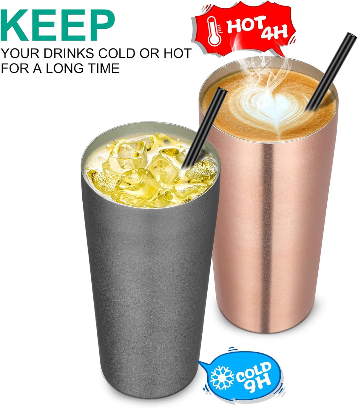 20oz Tumbler Bulk with Lid and Straw 1 Pack, Stainless Steel Vacuum Insulated Tumbler, Double Wall Coffee Cup Travel Mug, Rose Gold
