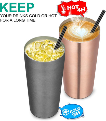20oz Tumbler Bulk with Lid and Straw 1 Pack, Stainless Steel Vacuum Insulated Tumbler, Double Wall Coffee Cup Travel Mug, Rose Gold