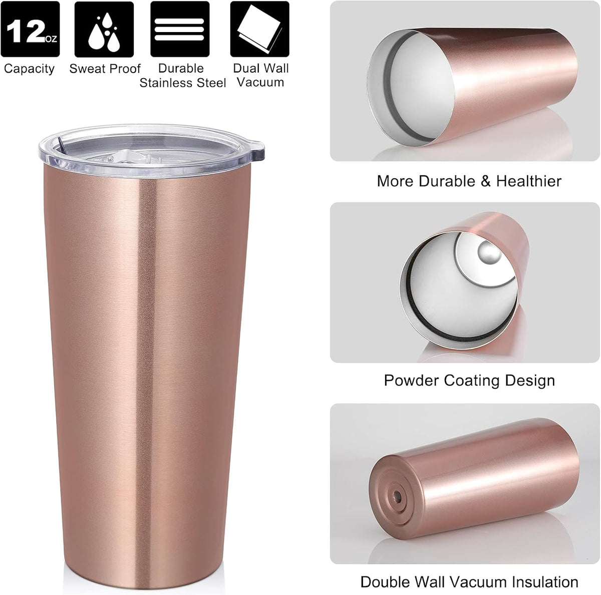 20oz Tumbler Bulk with Lid and Straw 1 Pack, Stainless Steel Vacuum Insulated Tumbler, Double Wall Coffee Cup Travel Mug, Rose Gold